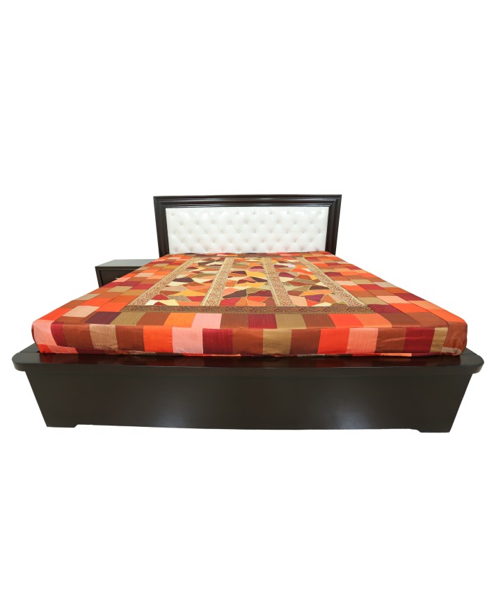 Espresso Double Bed With Storage Boxes And Cushion At Back
